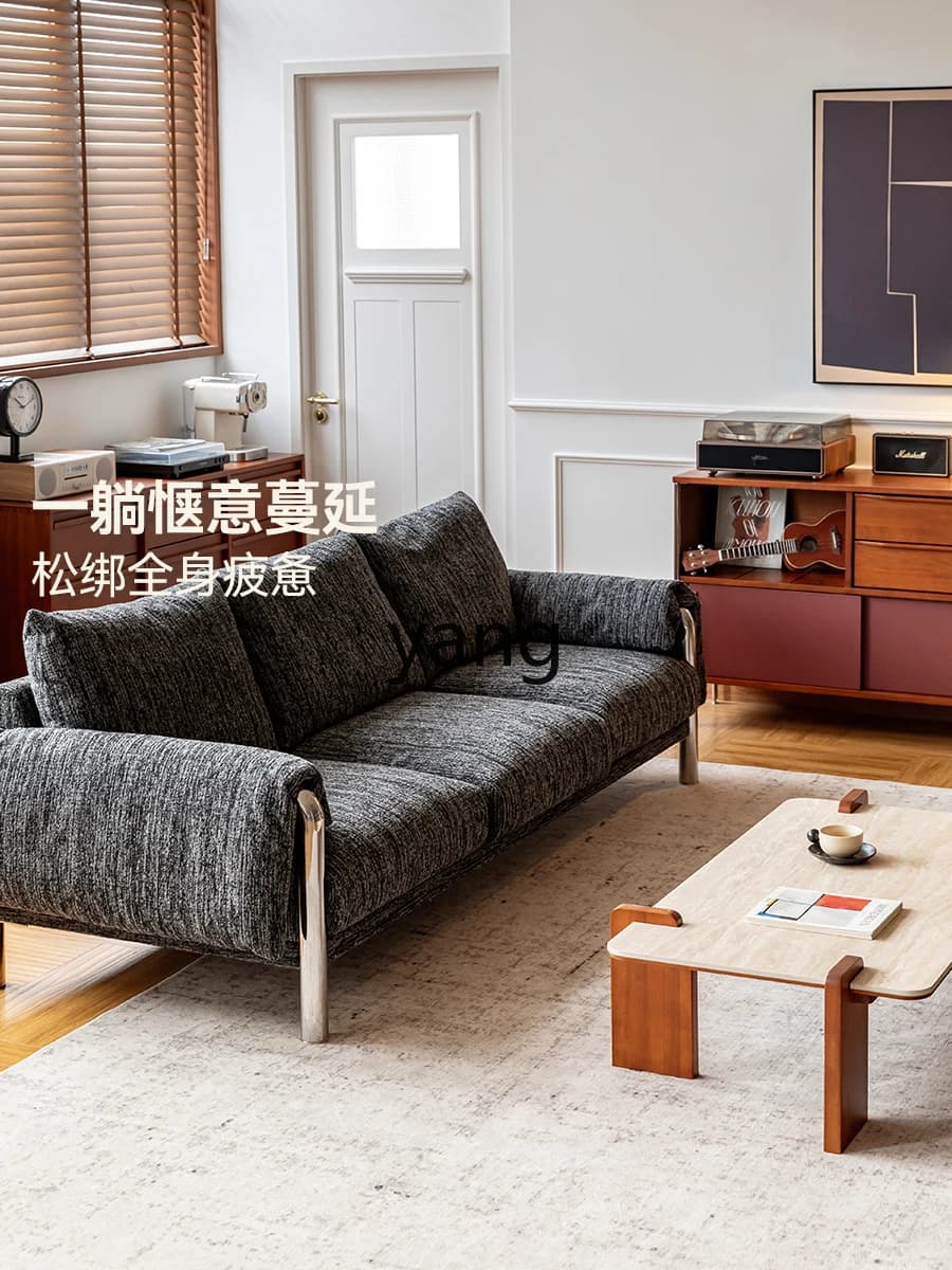 LMM Vintage Style Home Living Room Straight Fabric Sofa Home Sofa