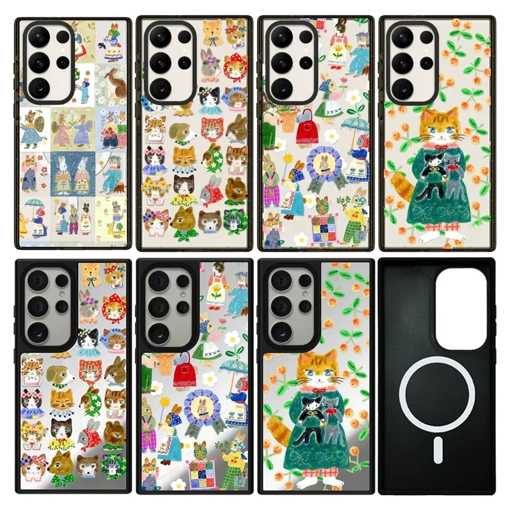 Cats Rabbits Cartoon Mirror / Acrylic Magnetic Phone Cover for Samsung Galaxy S23 S24 S25 Ultra S25+ Plus Case