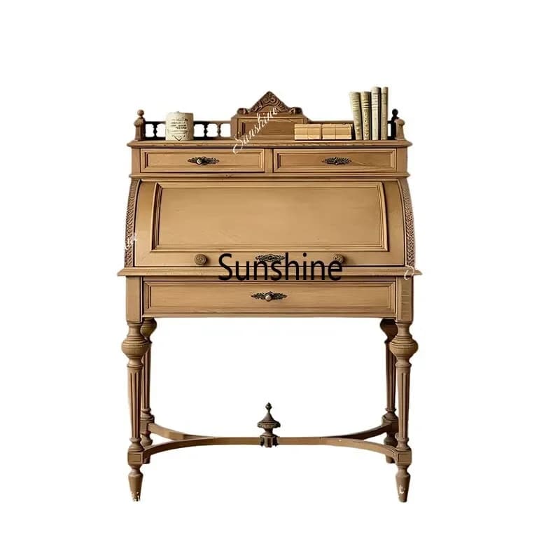 French vintage solid wood flip-top vanity table, country, home storage table