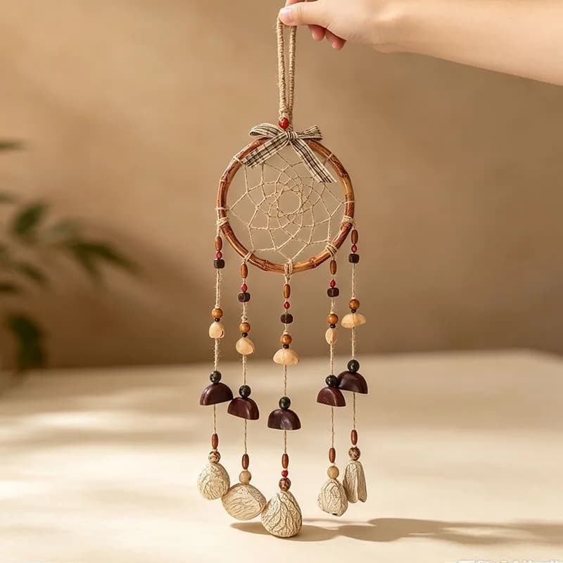 Handmade Bamboo Ring Dreamcatcher Natural Wood Bead Shell Tassel Wall Hanging Ornament for Bedroom Home Decor Gift