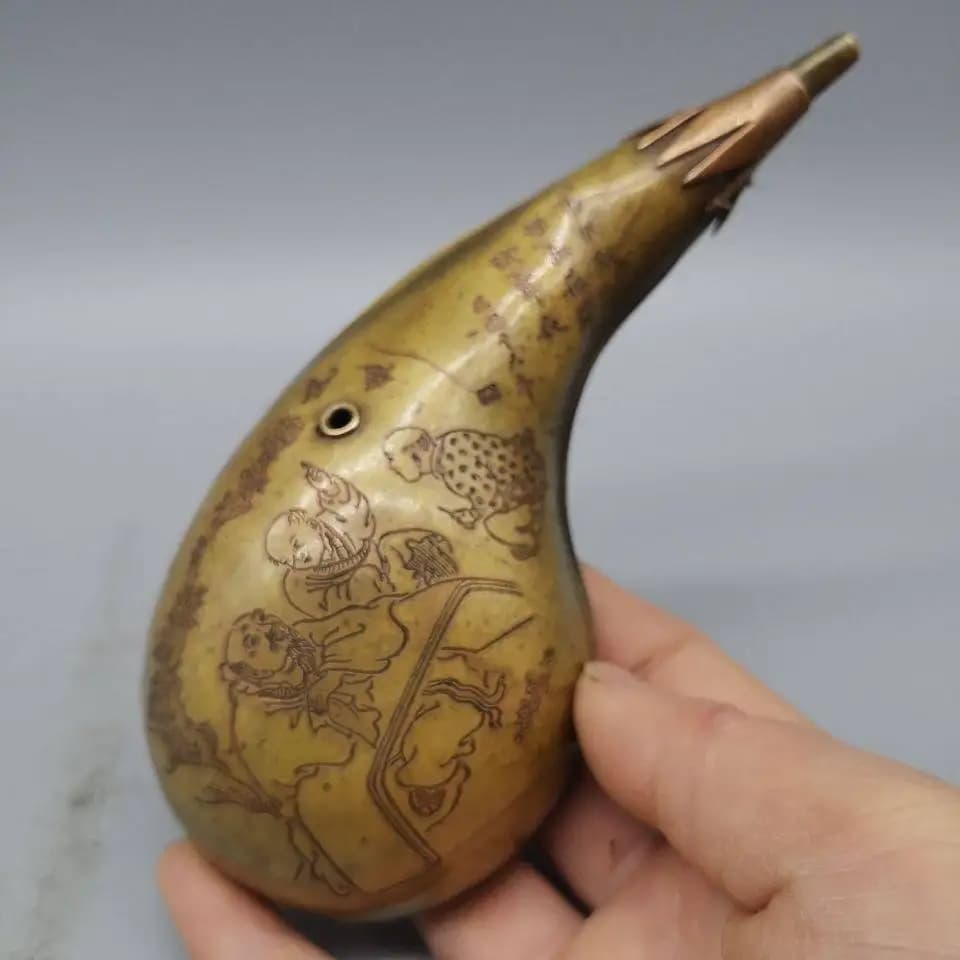 China Antique Bronze Collect Small Copper Pot Crafts Stationery Supply Eggplant Shaped Ink Dropper Inkstone Water Drip Ornament