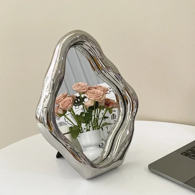 Ceramic Makeup Mirror, Creative Vintage Vanity Decorative Makeup Mirror Bedroom and Bathroom Desktop Decorations