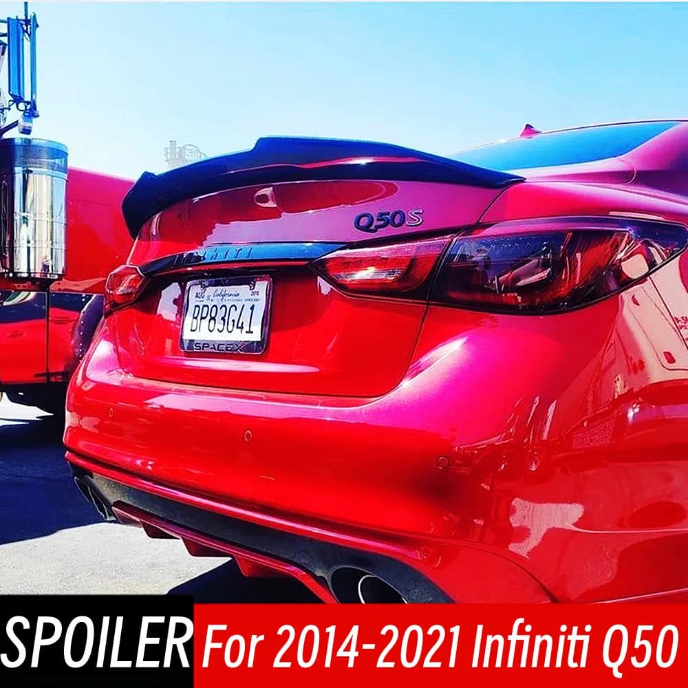 For 2014-2021 Infiniti Q50 Q50S PSM Style Rear Trunk Boot Lip Spoiler Wings Car Black Carbon Exterior Tuning Accessories Part