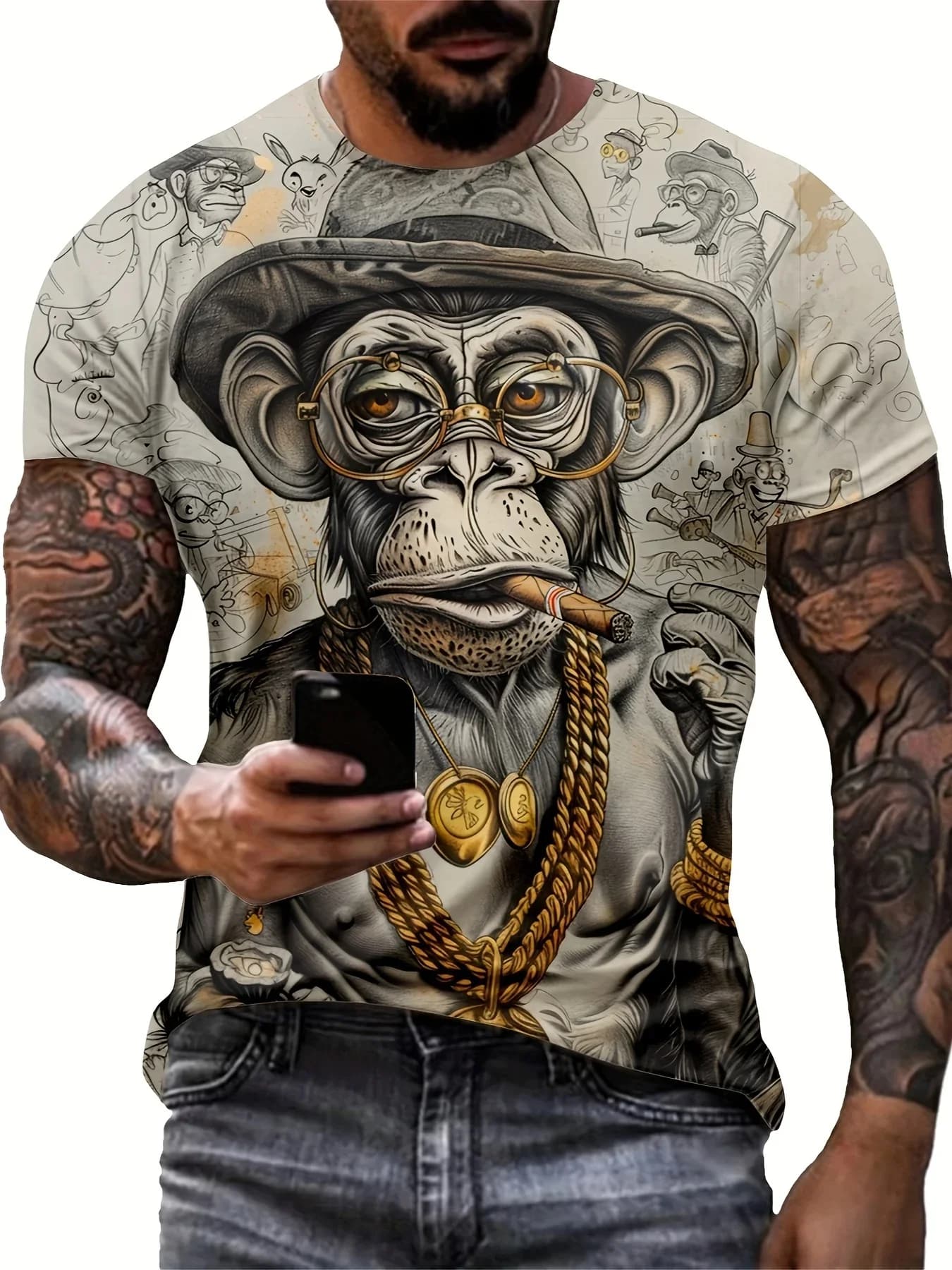 Funny Monkey Printed T Shirt For Men Hip Hop Trend Harajuku Streetwear Casual O-neck Short Sleeve Tops Summer Loose Men Clothing