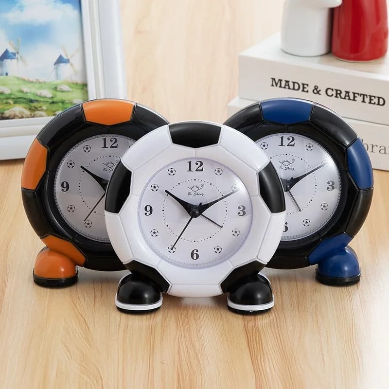 Creative Football-shaped Table Alarm Clock Korean Cartoon Decorative Clock Quartz Watches Get Up Silent Sweep Seconds Watch