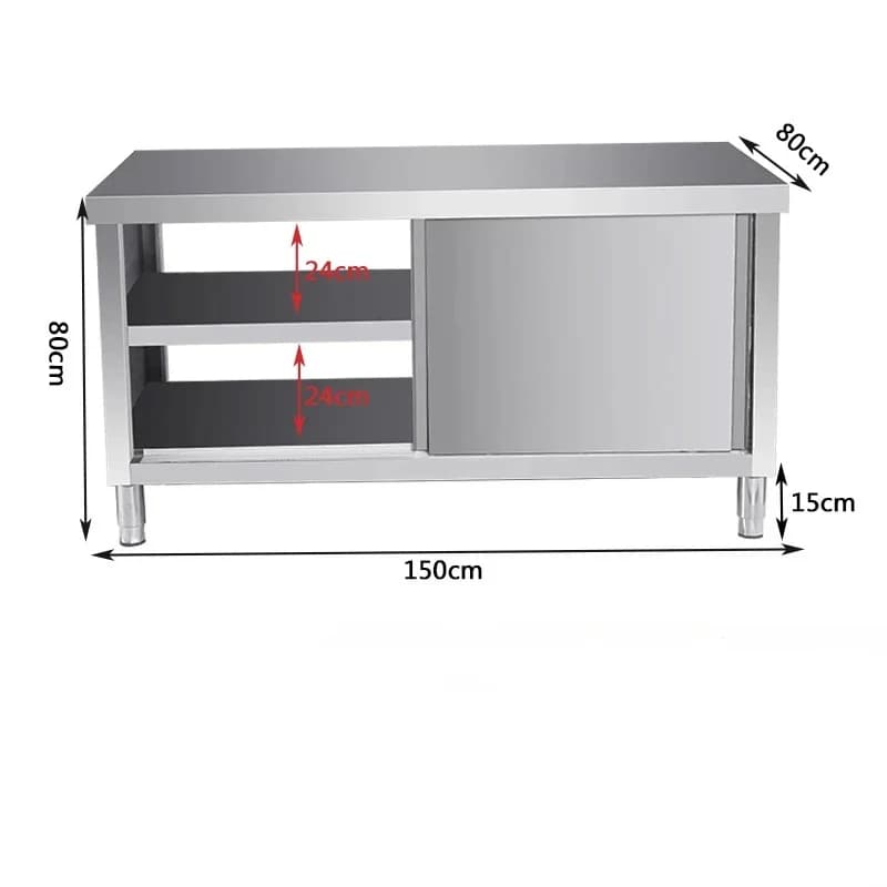 Commercial Grade Stainless Steel Double Pass Sliding Door Workbench with High-Quality 304 Materia