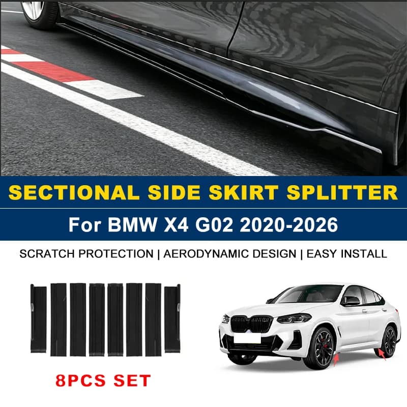 2.2m Sectional Side Skirt Extension Lips Side Spoiler, Car Exterior Modified Upgrade Kit For BMW X4 G02 2020-2026 2021 2022 2023