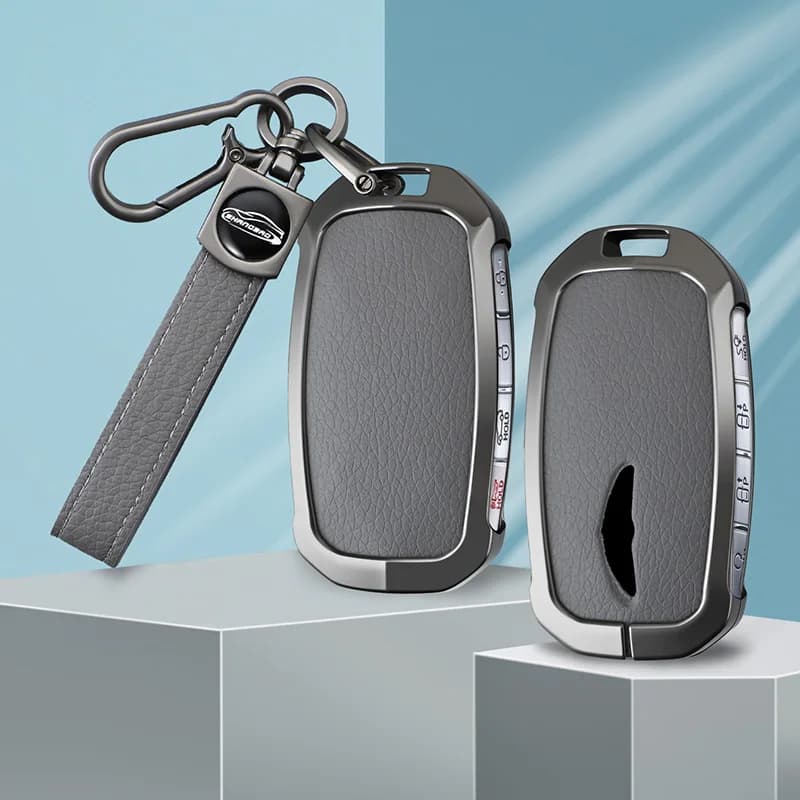 Metal Leather Car Key Case CoverFob For Genesis G80 2023 2024 2025 G70 G90 G90RS4 GV60 GV80 Proctection Shell Accesories
