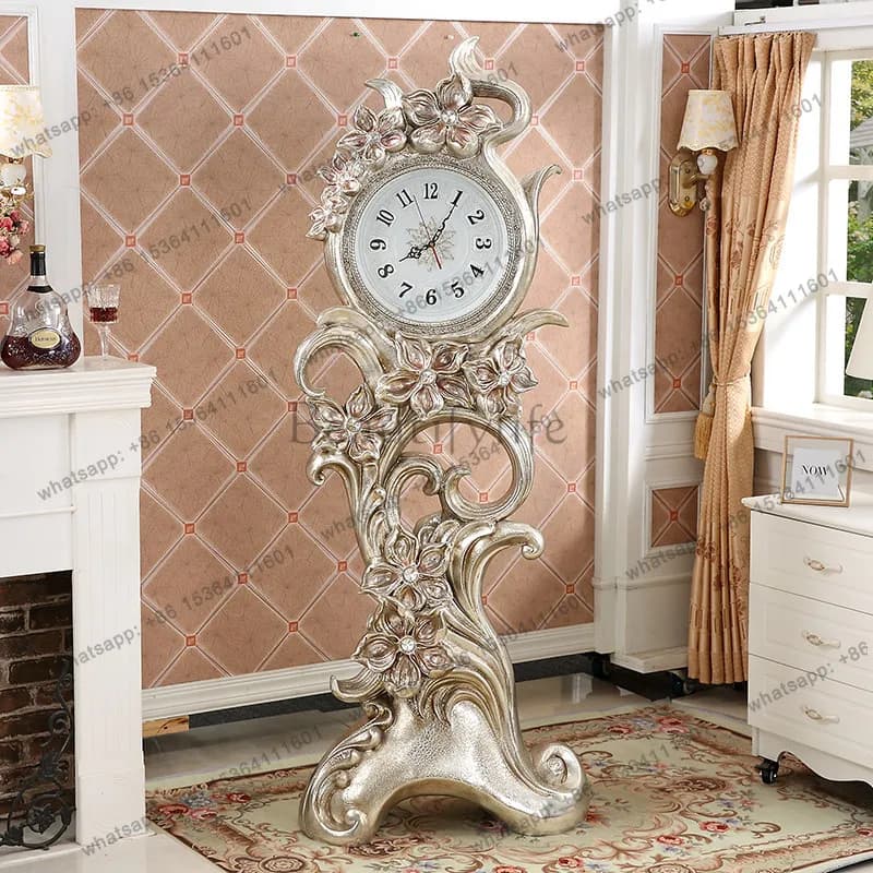 FG43European floor-to-ceiling living room silent creative orchid large seat clock villa ornament hall decorative standing clock