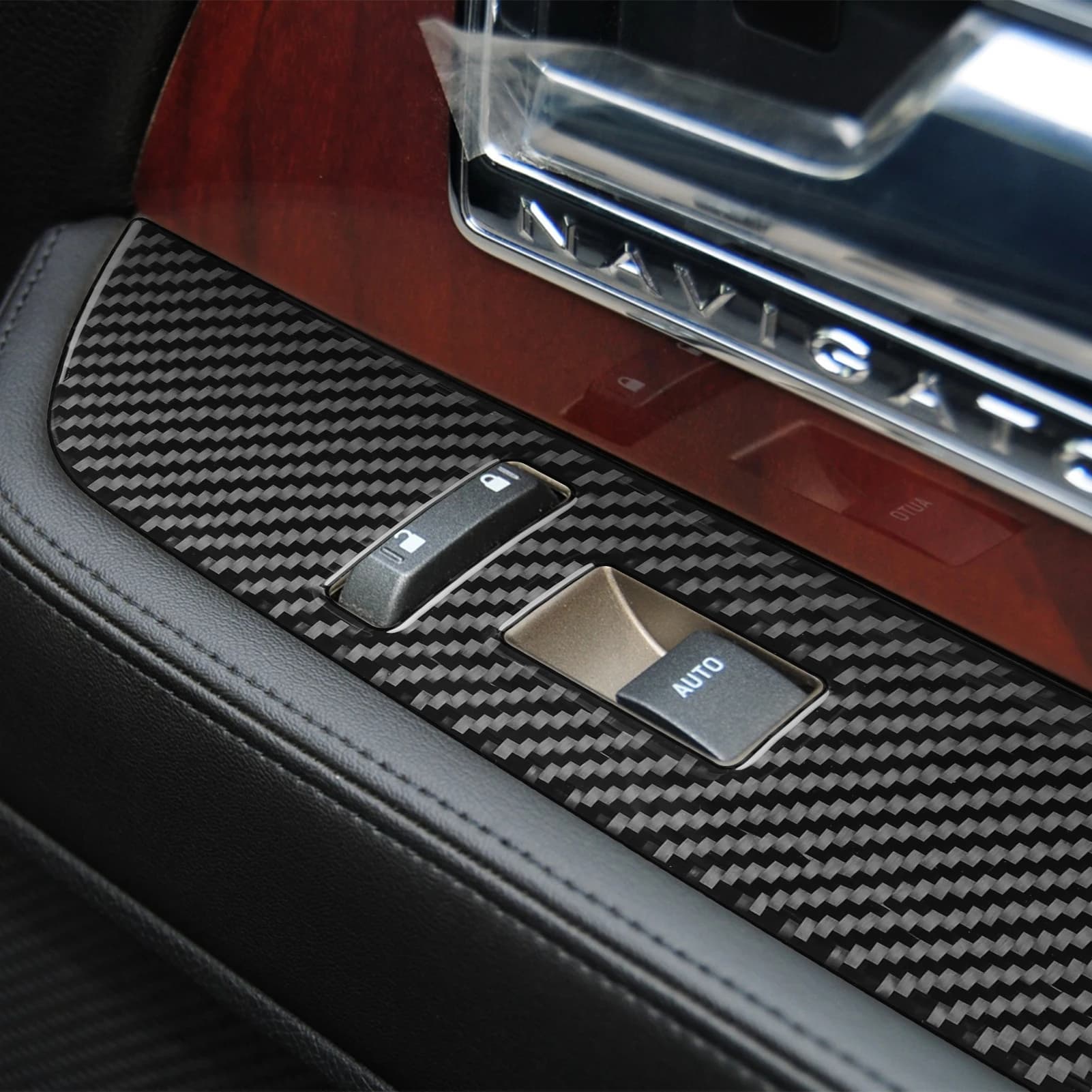 Car Interior Accessories Carbon Fiber Front Door Window Control Lifting Panel Cover Trim Sticker For Lincoln Navigator 2007—2014