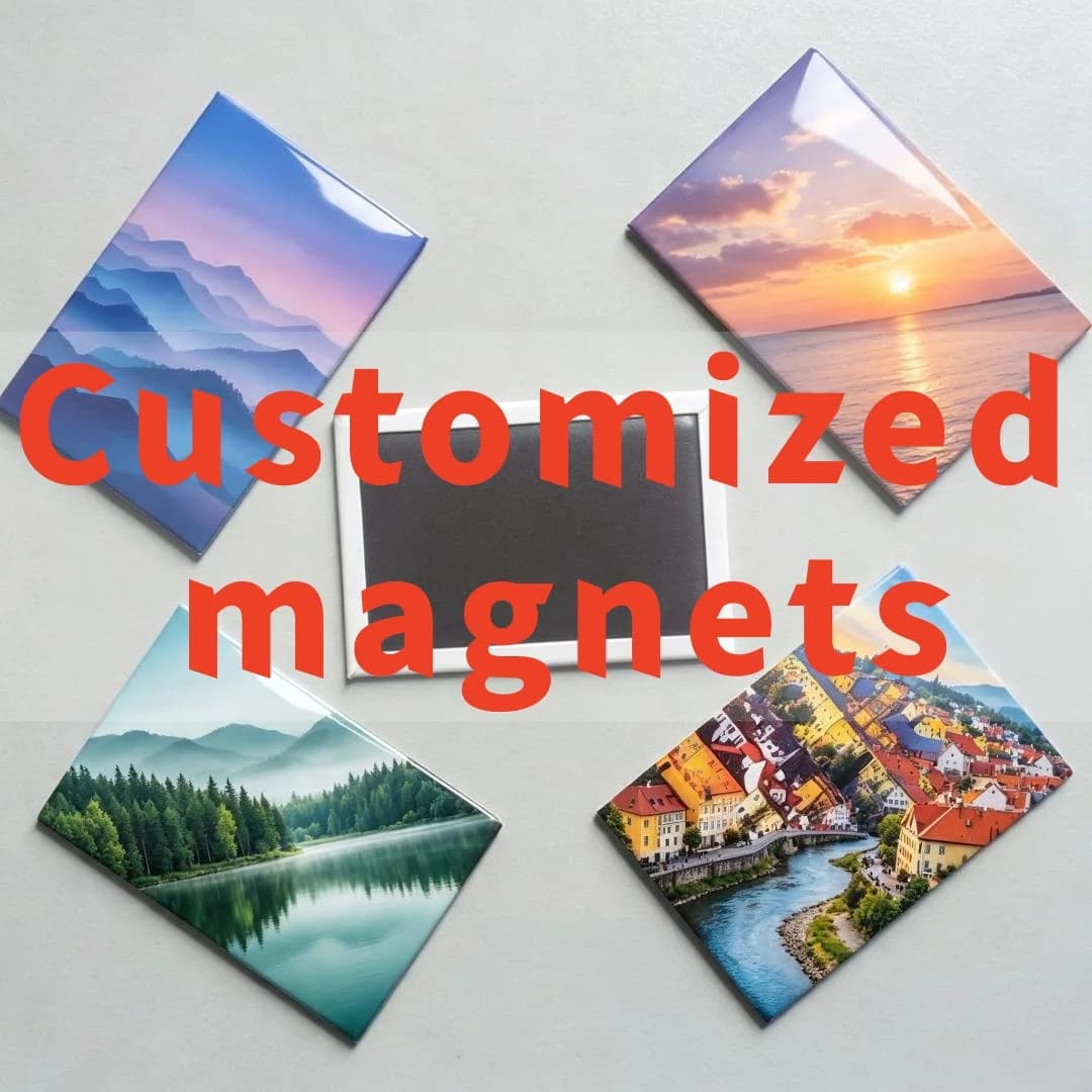 Hot Selling Custom Photo Magnets Tinplate Fridge Magnets Mountain Sea Town Rectangle PVC Metal Refrigerator Home Travel Decor
