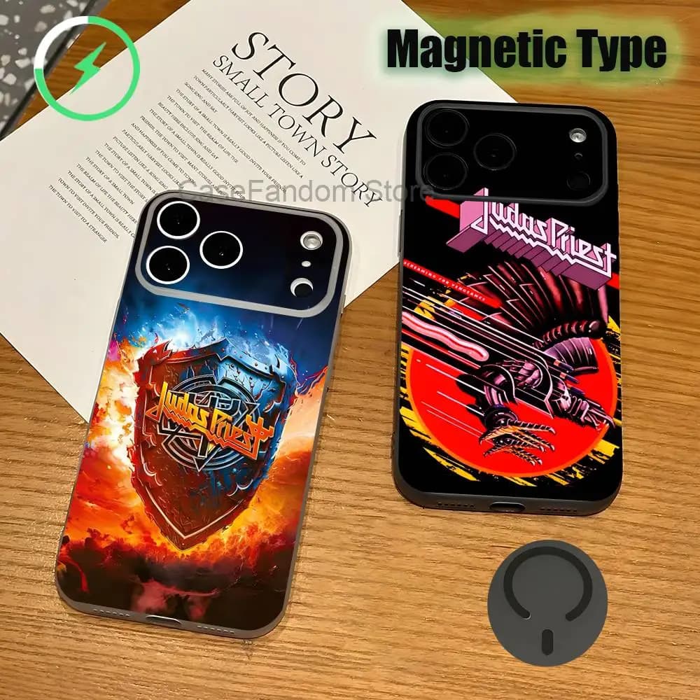 J-Judas P-Priest Shockproof Transparent gray Phone Case For iPhone 17,16,15,14,13,12,11,Pro,Max,Plus,Magnetic Charging