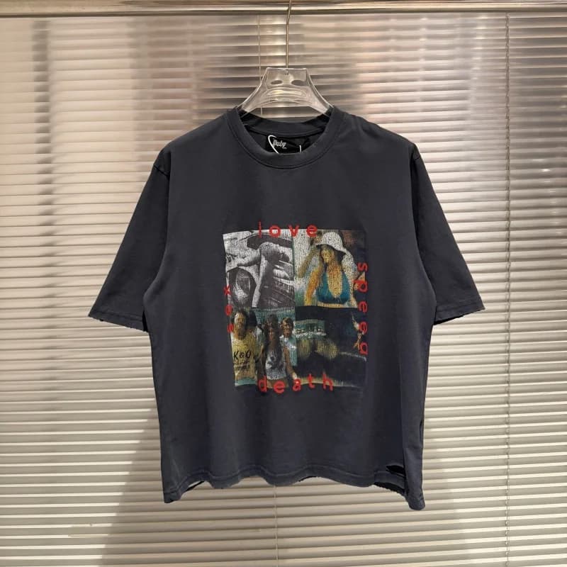 Trendy Black Crew Neck Printed Poster Cotton High Street Men's Women's Casual Breathable Paly Tee