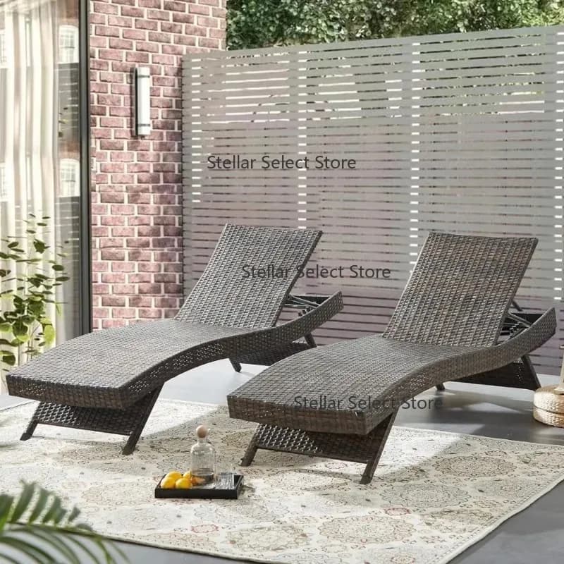 y Outdoor Set of 2, Patio Double Chaise,  Lawn Sunbathing Chairs, Wicker Outdoor