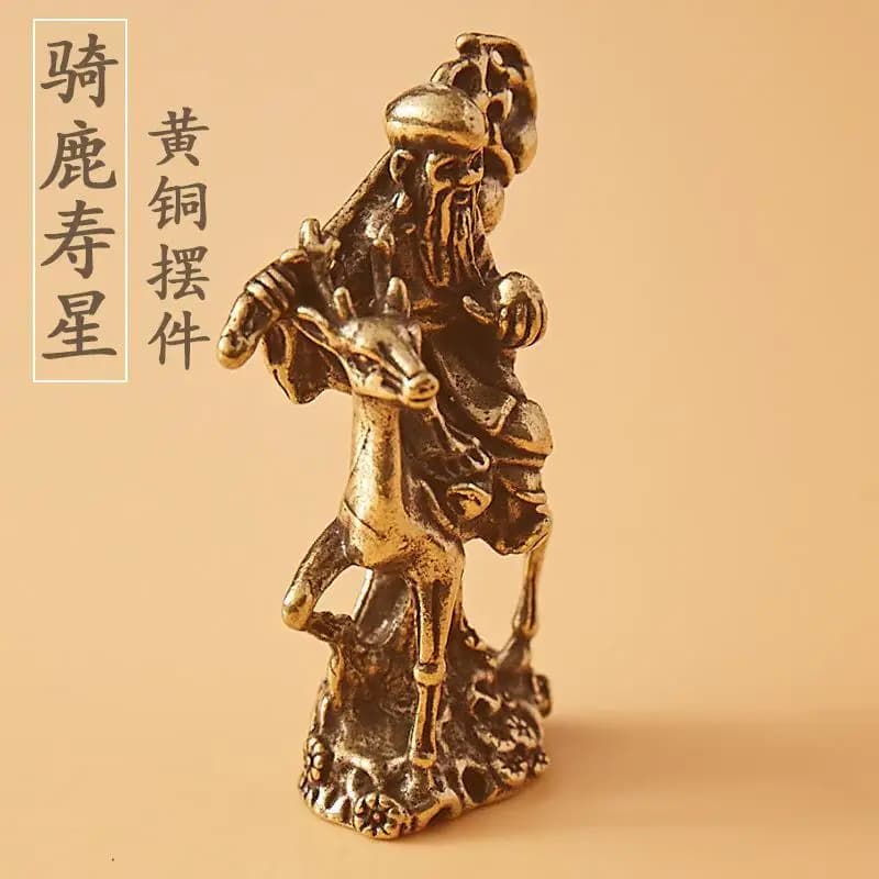 Riding Deer , , Star Brass Figurine Antarctic Immortal Mini Fortune, Prosperity, and Longevity De