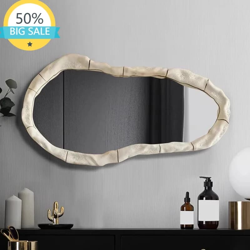 Nordic Luxury Mirror Washbasin Bathroom Bathroom Mirror Wall Hanging Irregular Vanitymirror Art Creative Decorative Mirror Home