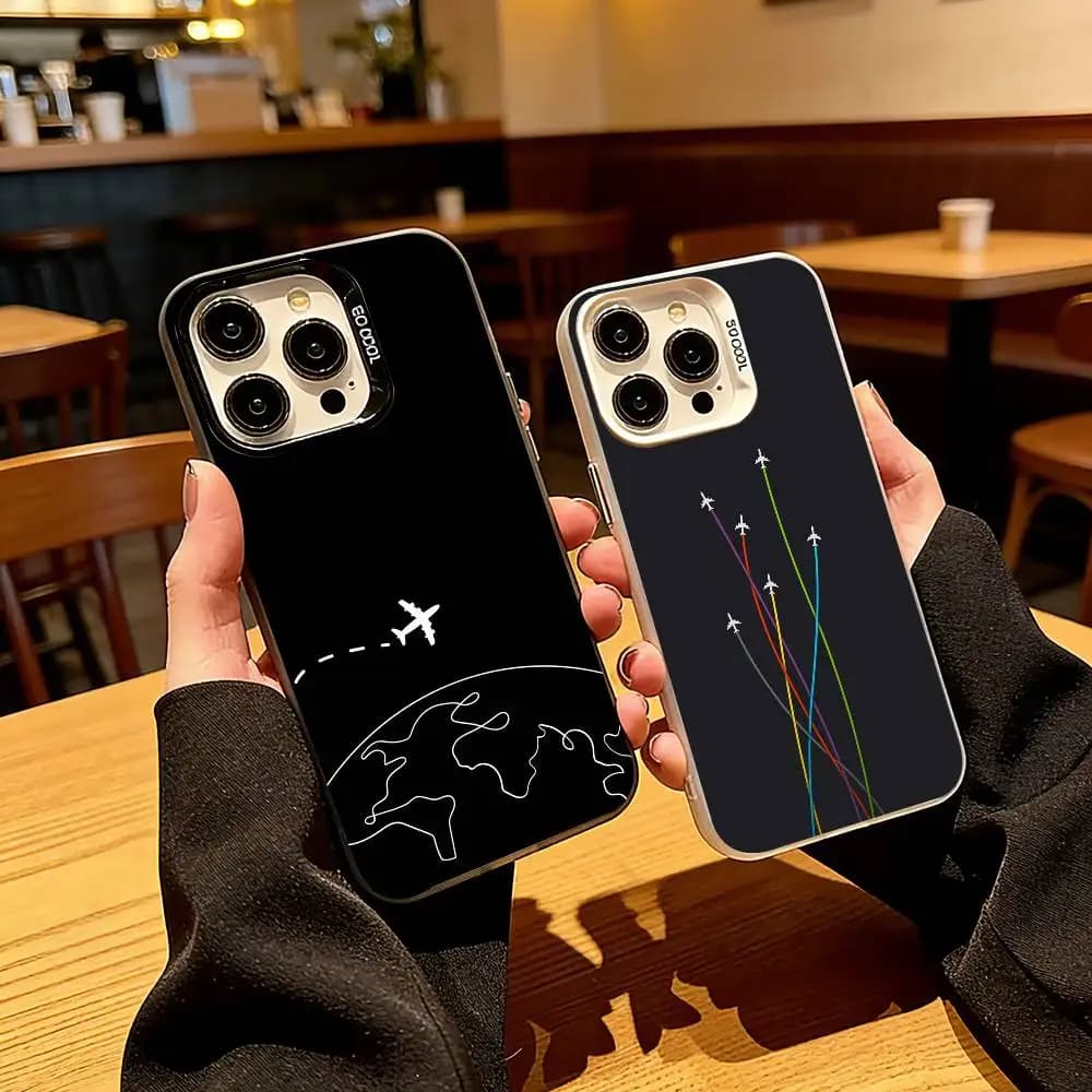 S-Simple S-Style A-Airplane Phone Case For iPhone 17,16,15,14,13,12,11 Plus,Pro Max,XS,Colorful Silver Black Cover