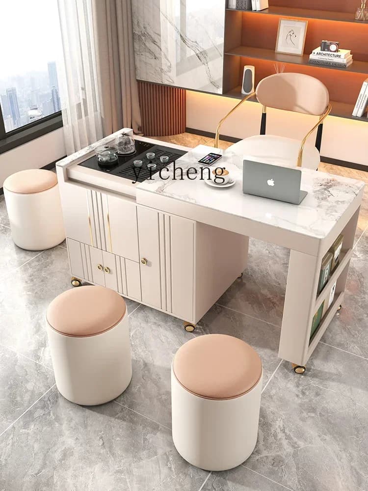 v9.9-Stone Plate Tea Table Multi-Function Electric Lifting Balcony Small Tea Cart Retractable Mobile Kung Fu Tea Table