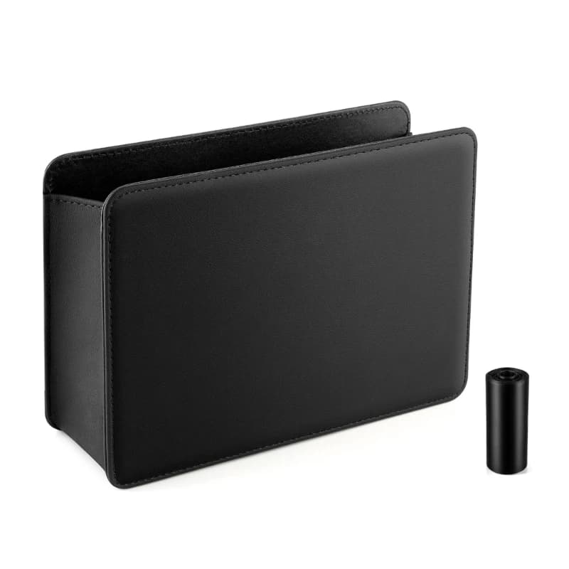 37JE Vehicle Back Leather Foldable Trash Can Mini Waste Bin with Trash Bags for Automotive Doors Consoles