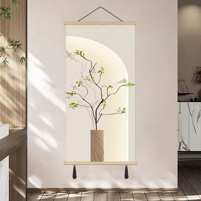 Scandinavian Minimalist Wall Art Green Plant Shadow Print for Home Office Cafe Wall Decor Living Room Aesthetic Room Decor