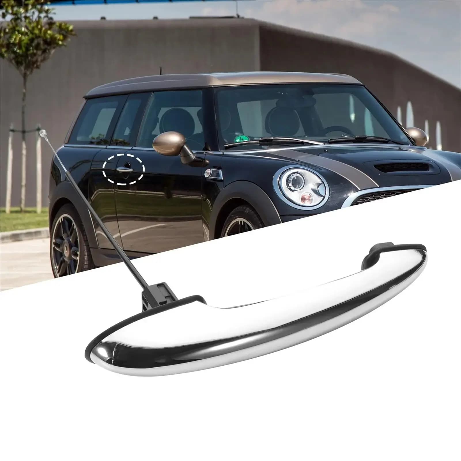 51217198472 Outer Door Handle Front Right Passenger Side Chrome Exterior Door Handle with Cable/Fit for BMW Mini Cooper 2002-201