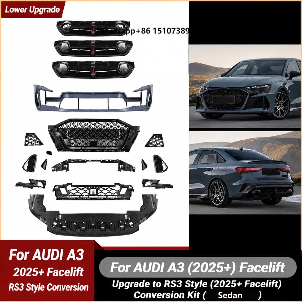 Car 2025+ A3 S3 8Y PA Front Rear Bumper Upgrade RS3 Style Body Kit for A3 S3 2025 2026 2027 Conversion Kit Hatchback Sedan