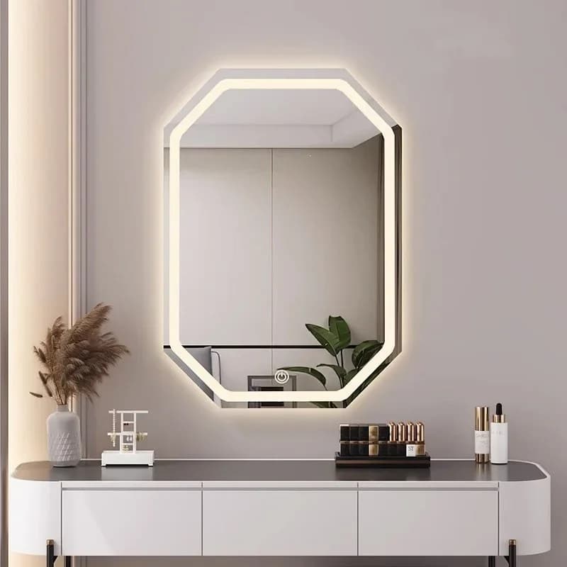 DSA dresser mirror with lamp dressing mirror wall hanging without punching, bedroom upper wall intelligent luminous diamond