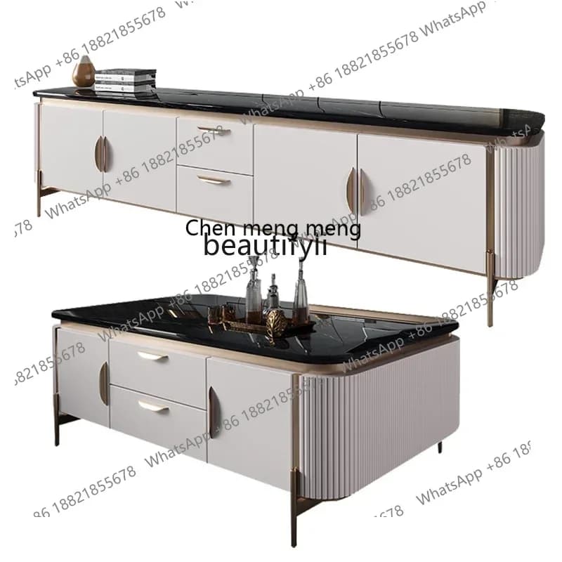 X Marble coffee table TV cabinet combination modern household living room size apartment coffee table table
