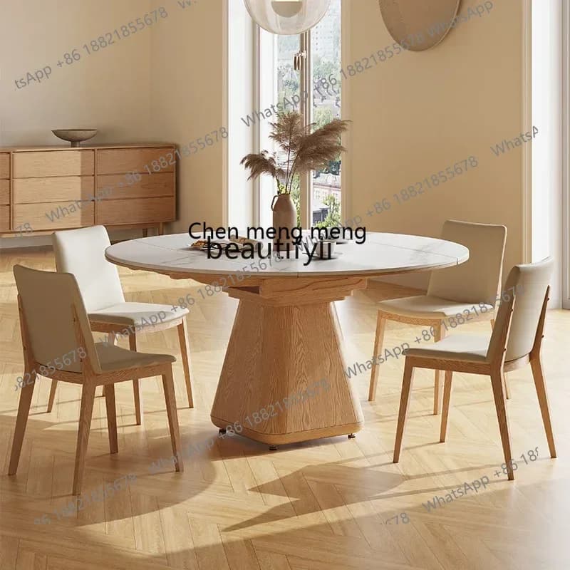 ss7486 SSSolid wood rock slab dining table Round retractable multi-functional folding dining table Square variable round tableNe