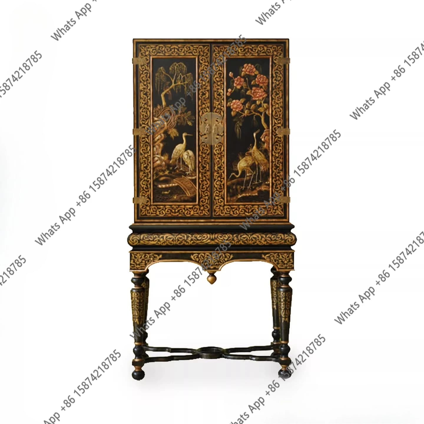 Retro solid wood high-footed locker, American-style European-style entrance cabinet, wine cabinet opposite the door