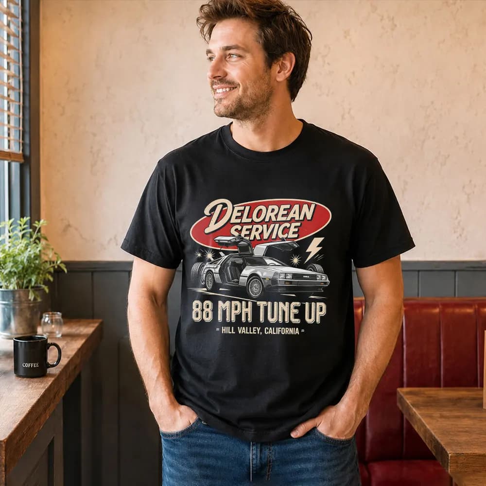 Back To The Future T‑Shirt Biff's Automotive Detailing Print Tees 0814 Hill Valley DeLorean 88MPH Time Machine Short Sleeve Tops