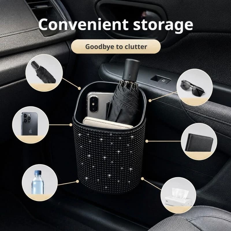 Diamond-embellished car air vent storage box, multifunctional car organizer bag, in-car storage hanging bag for mobile phones, keys, water bottles, and miscellaneous items, women's car interior accessories, great gift for Halloween and Christmas