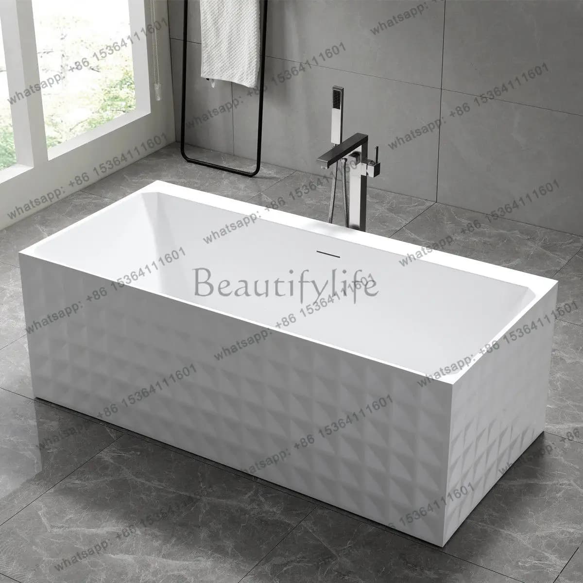 Double vertical wave art freestanding striped water chestnut integrated day bath