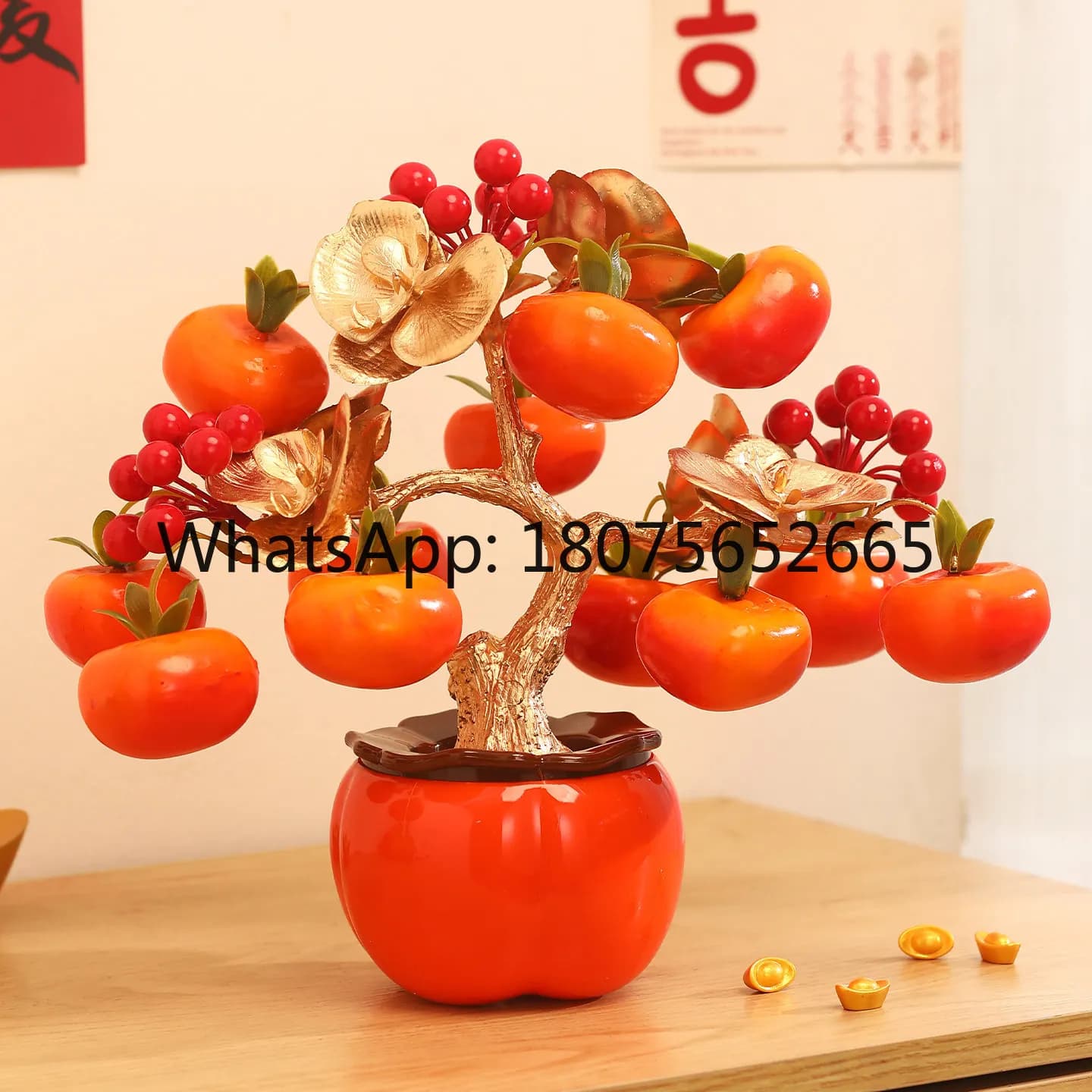 Housewarming decoration set: persimmon "good fortune & prosperity" fruit ornaments for living room decoration