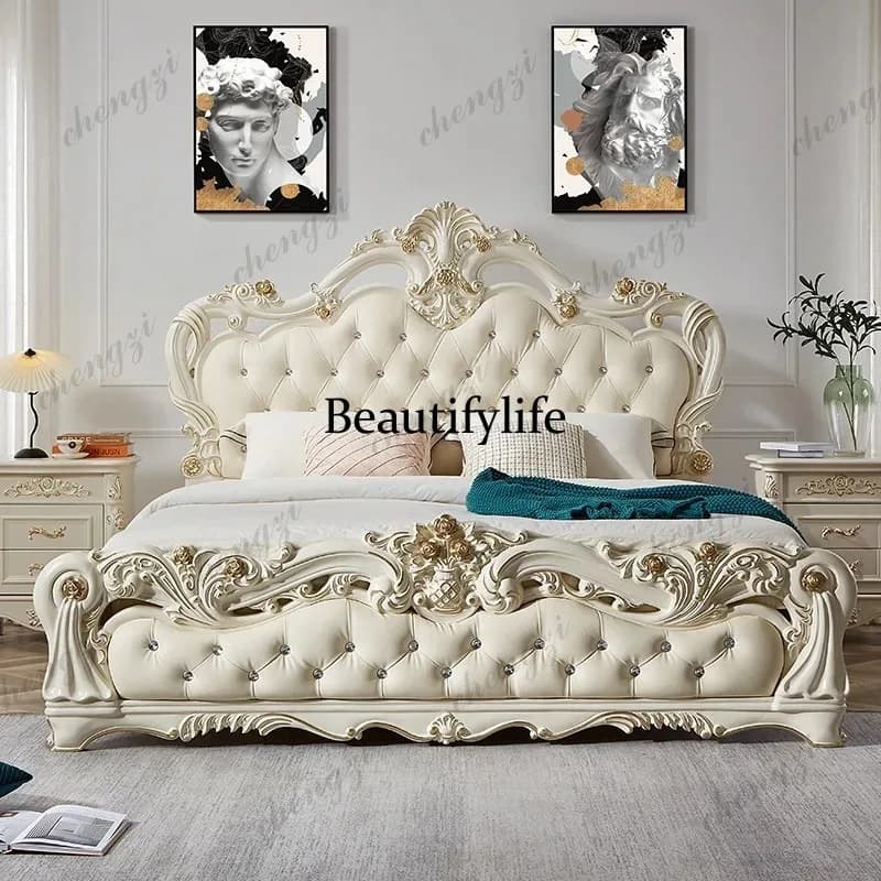 White Mattress Set Double Bed Frame European KidsHome Full Size Double Bed Bedroom Storage Luxury Camas De Dormitorio Furniture