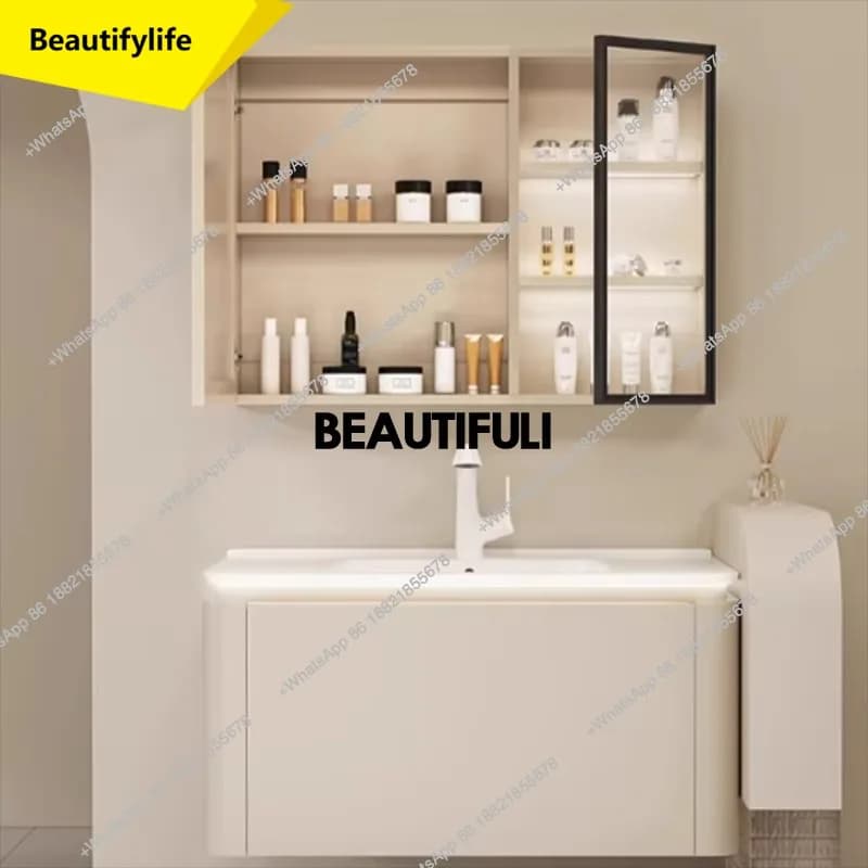 a17 Luxury Organizer Bathroom Cabinet Lighting Mirror Toilet Storage Bathroom Cabinet Vanity Hotel Meuble Salle De Bain Furnitur
