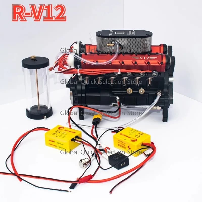 49.89cc V12 Mi-cro Engine Model Four Stroke Engine Model Metal Internal Combustion Engine for Modified RC Car Toy