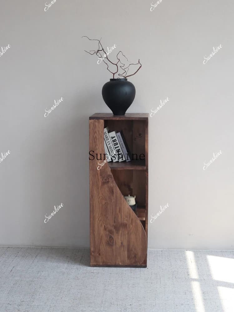 Quiet wind retro square solid wood bookshelf living room creative rotating bookcase FT