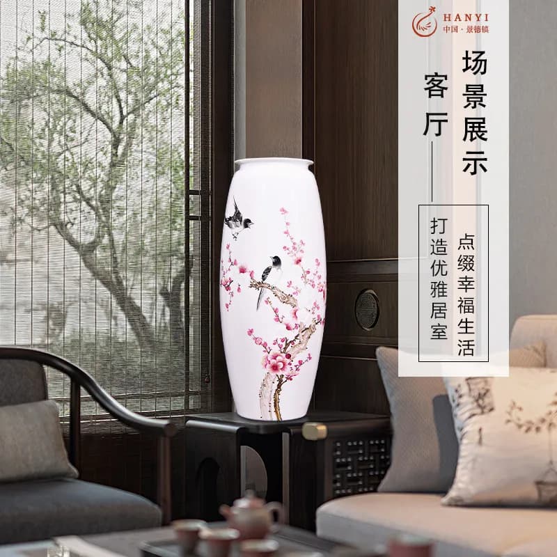 Ceramics hand-painted pastel plum opening Wufu exquisite porcelain vase Chinese living room office ornament