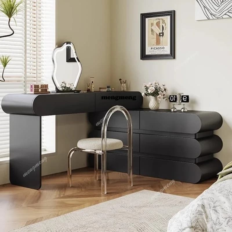 Solid Wood Bedroom Makeup Vanities French Style Modern Black Corner Makeup Vanities Household Storage Furniture Penteadeira JTM