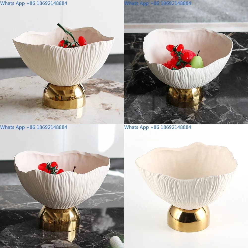French Style Luxury Petal Texture Fruit Bowl Decorative Art High Foot Bowl