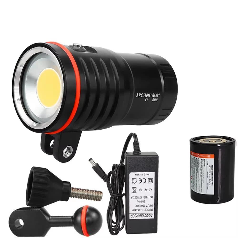 12000LM COB Rechargeable Diving Light IP68 100m Waterproof Video Photography Search & Rescue Battery Pack Diving Video Light 4K