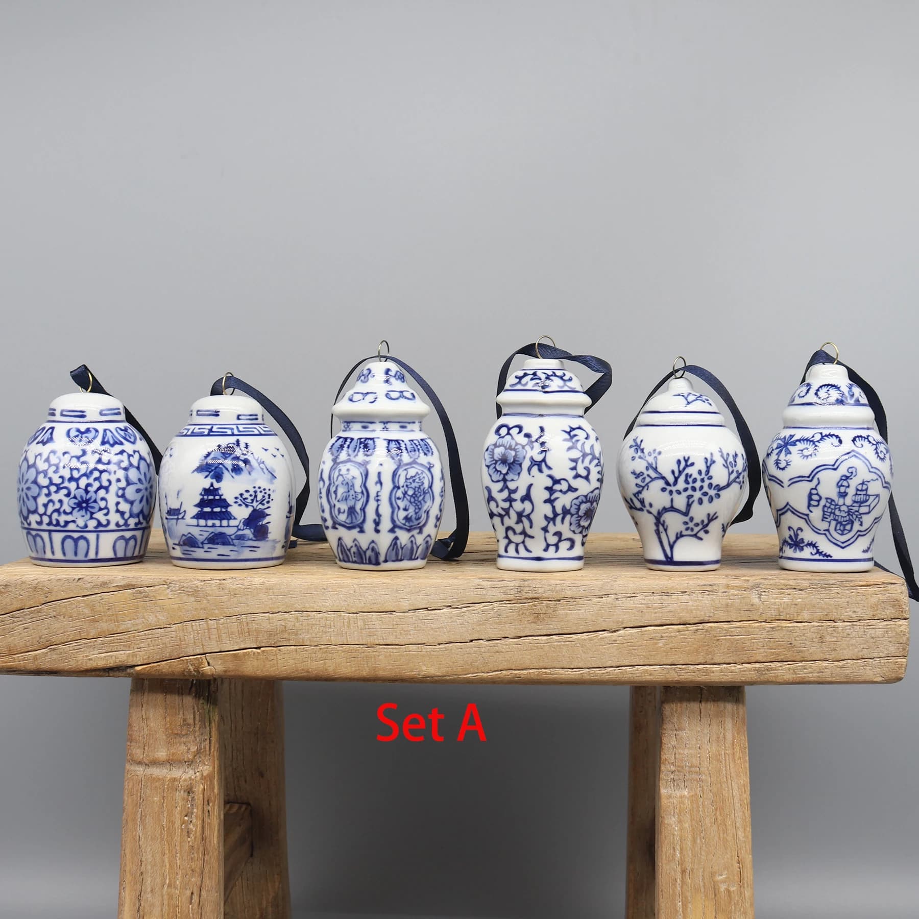 Set of 6 Ceramic Hanging Pendants, Blue and White Ceramic Jar Models, Home Decoration