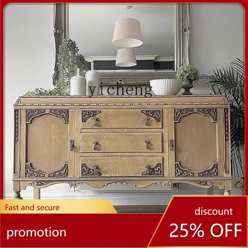 CZ antique and old solid wood dining side locker log carving foyer entrance decorative cabinet
