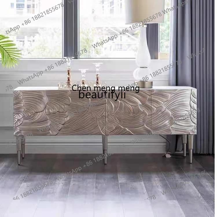 X  Solid wood carving flower entrance cabinet, light luxury high-end side cabinet partition table, decorative locker