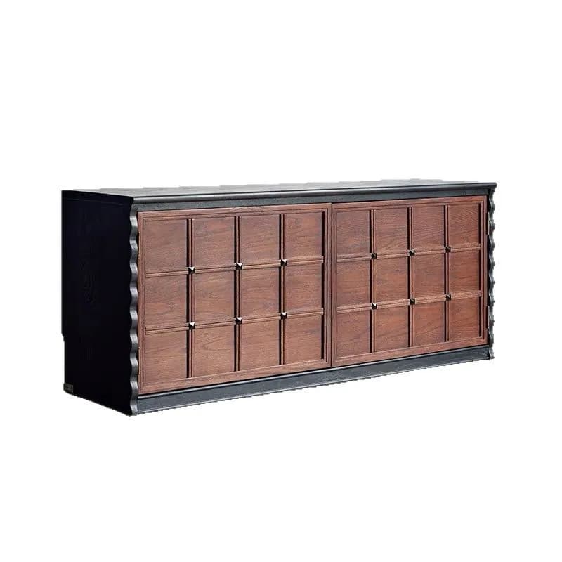 CX solid wood checkerboard, TV cabinet, black living room combination small apartment storage, retro floor storage cabinet