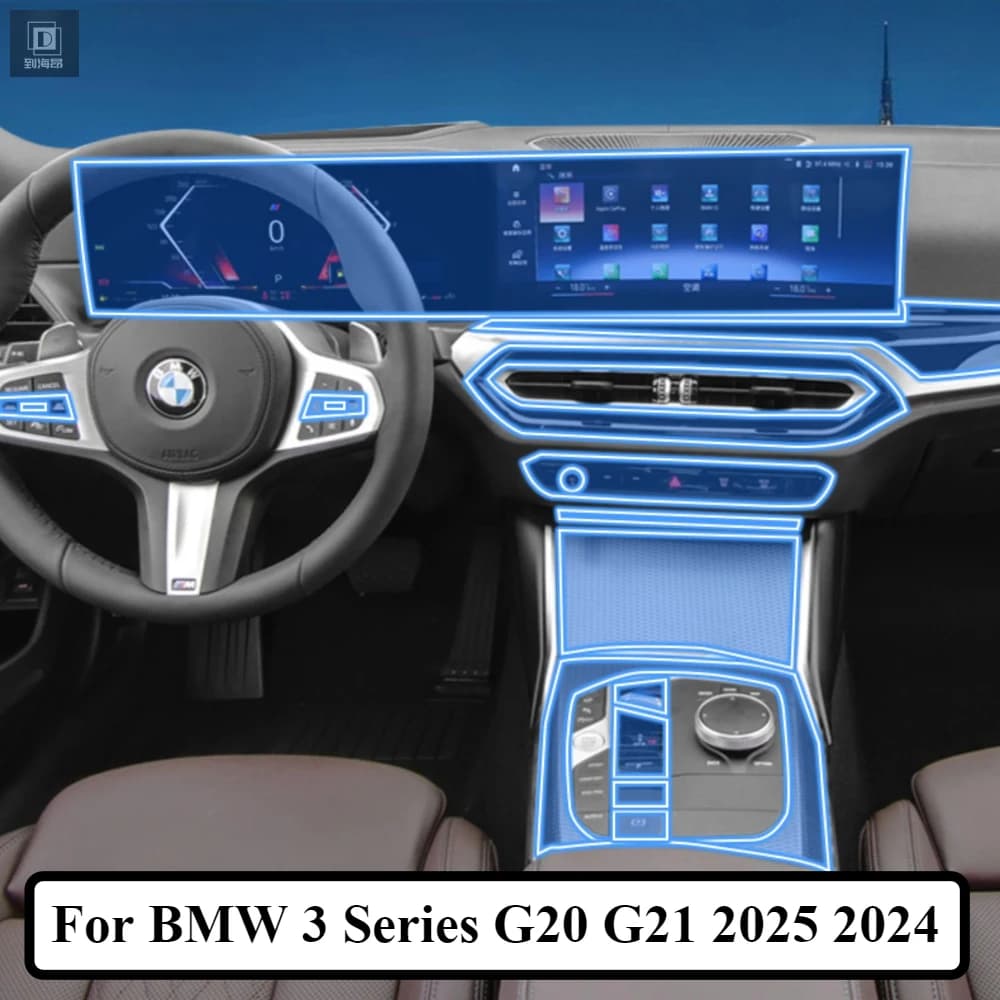 For BMW 3 Series G20 G21 2025 2024 Accessories Interior Film Transparent TPU Gear Panel Navigation Center Console Protection