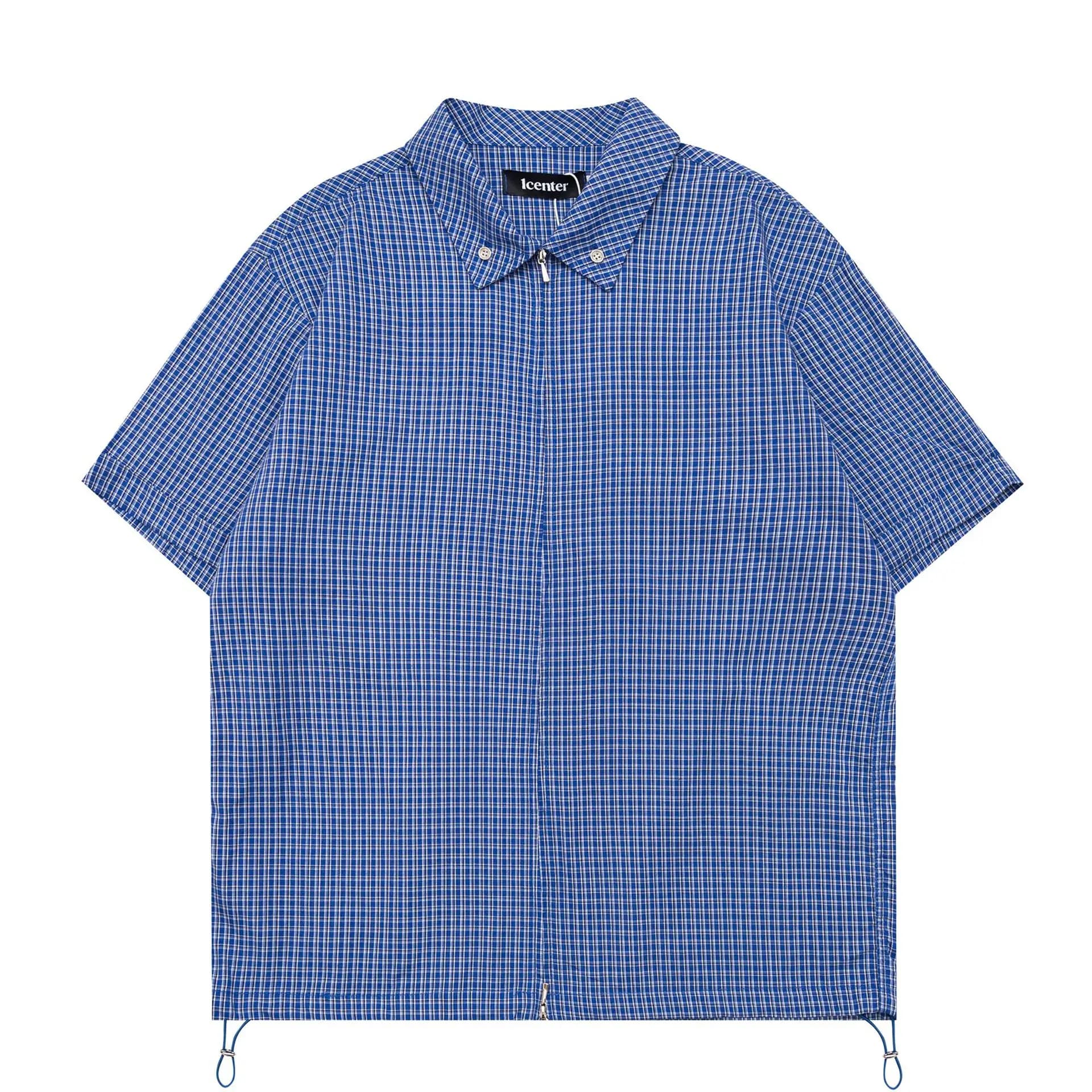 Japanese Retro Plaid Short Sleeved Shirt for Men and Women, Wide and Relaxed Swing Drawstring Five Quarter Sleeve Workwear TEE