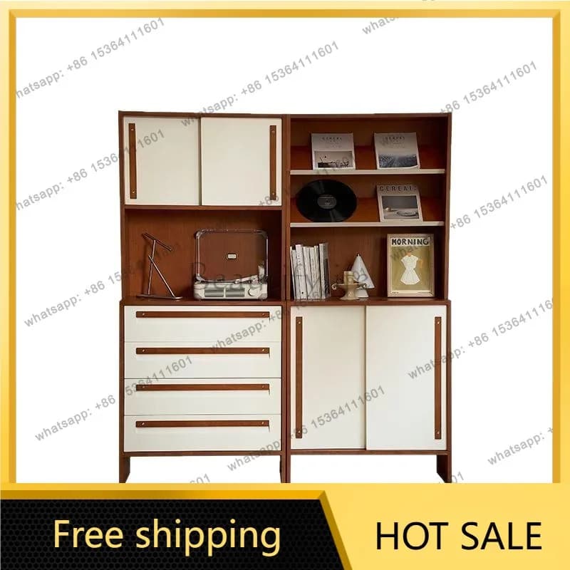 LS Aesop combination cabinet medium and ancient style combination module cherry wood color retro solid wood storage cabinet