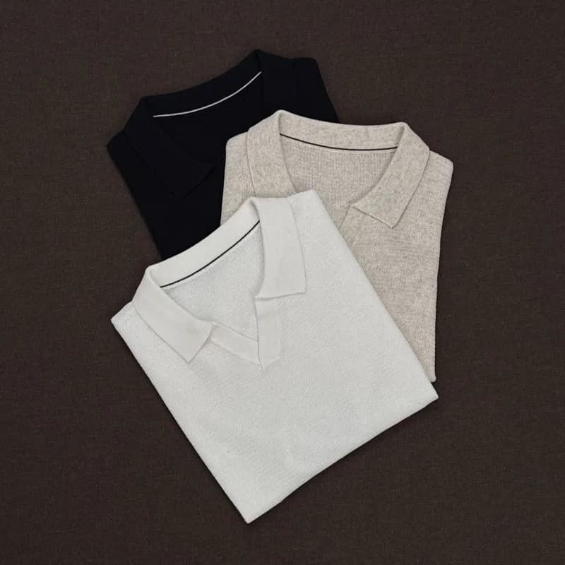 2026 Men's Summer New Knitted Sweater Short-sleeved Men's Lazy Wind Sweater Seagull Collar Pullover T-shirt